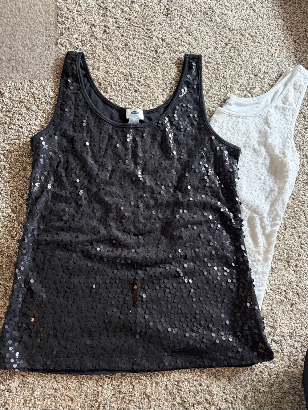 Old Navy Black & White Sequin Tank Tops